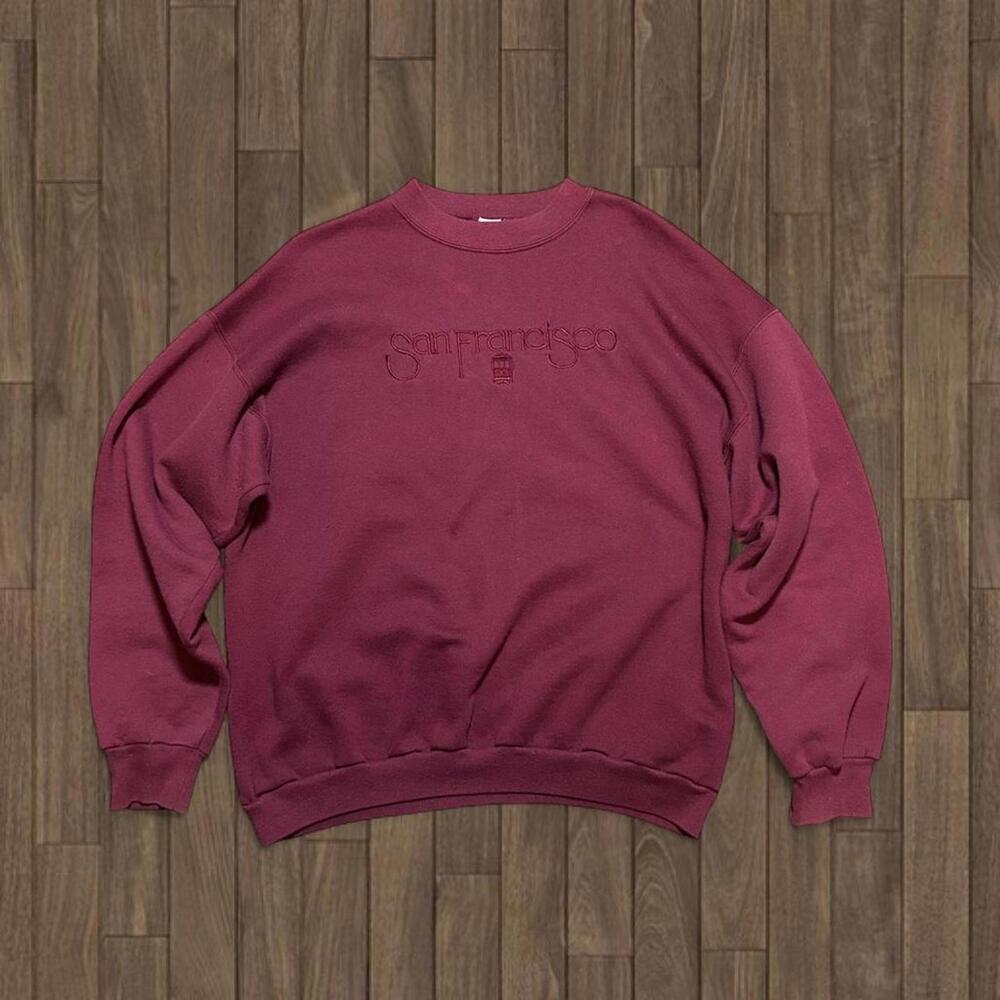 80s Vintage Oscar Garment‎ San Francisco Embroidered Crewneck Red Size XL